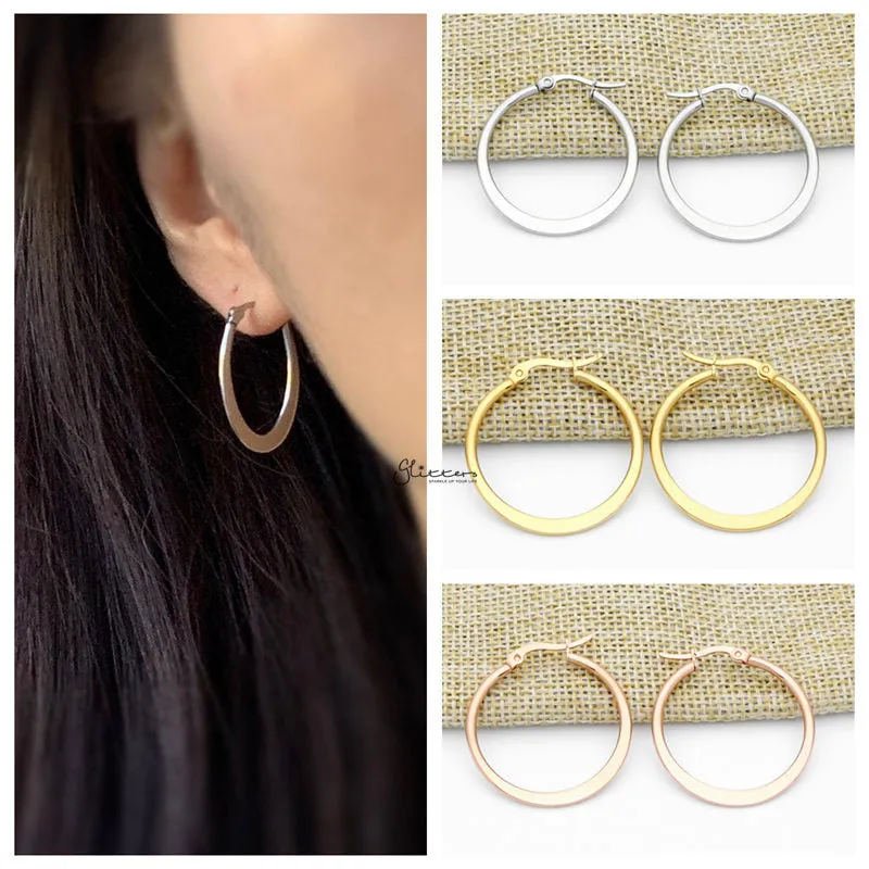 Stainless Steel Plain Flat Hoop Earrings - Silver