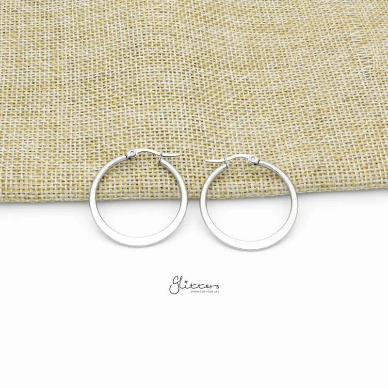 Stainless Steel Plain Flat Hoop Earrings - Silver