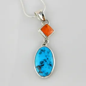 Sterling Silver Kingman Spiny Oyster Turquoise Pendant