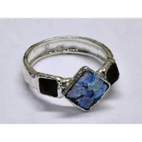 Sterling Silver Ring with Roman Glass. Roman glass ring Israeli Jewelry.