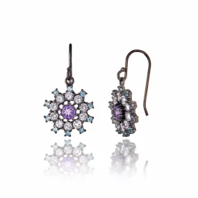 Sterling Silver Statement Earrings with Blue Topaz, White Topaz & Amethyst