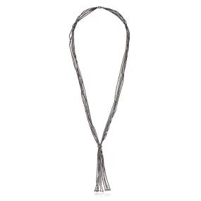 Sterling Silver Tassel Necklace With Mixed Sapphires, Rainbow Hematite Beads & Hematite Beads