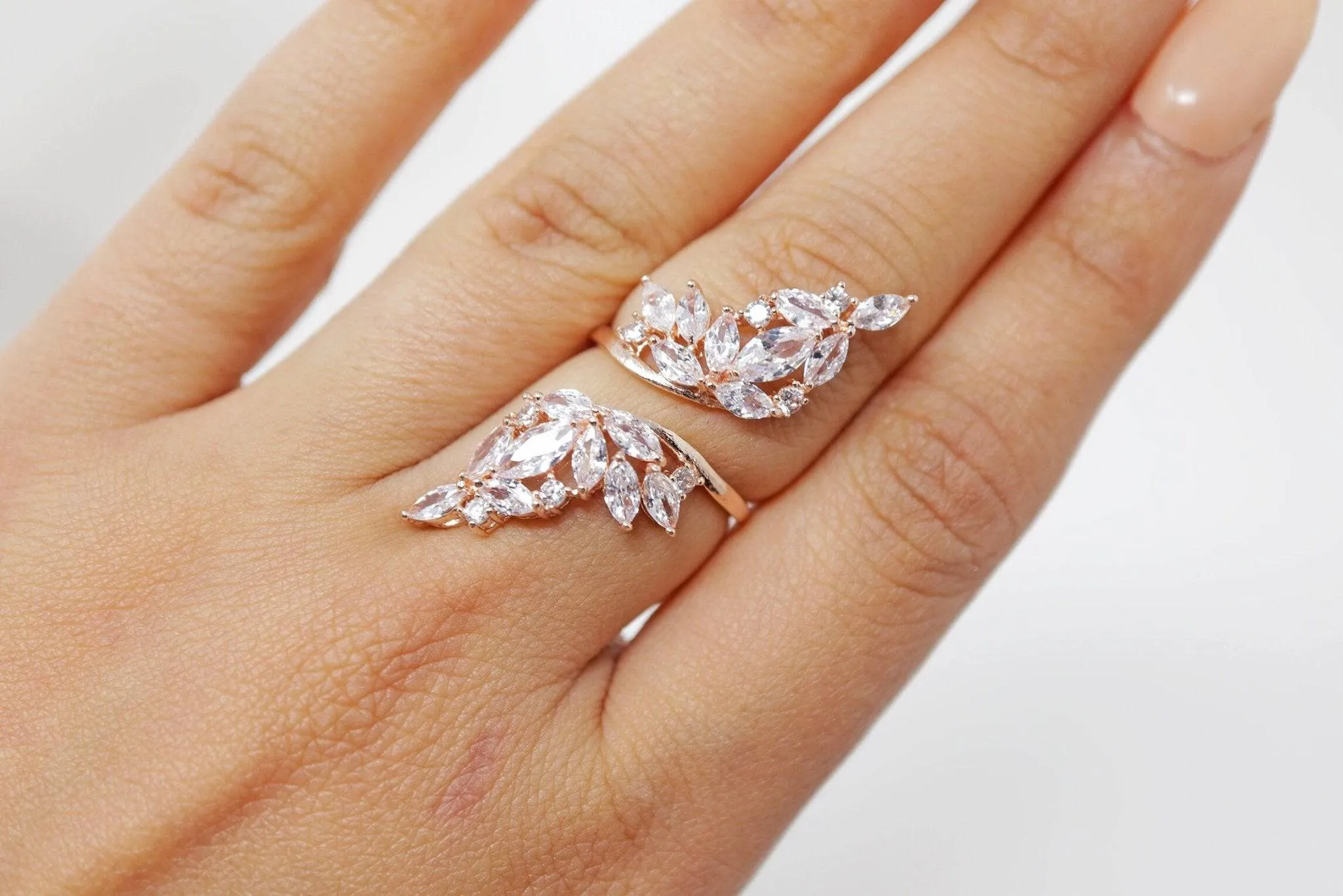 Swarovski Crystal Vine Leaves Diamond, Crystal wedding Ring Set, Wedding Jewelry, Bridal Accessories, Statement Jewelry, Swarovski Crystals.