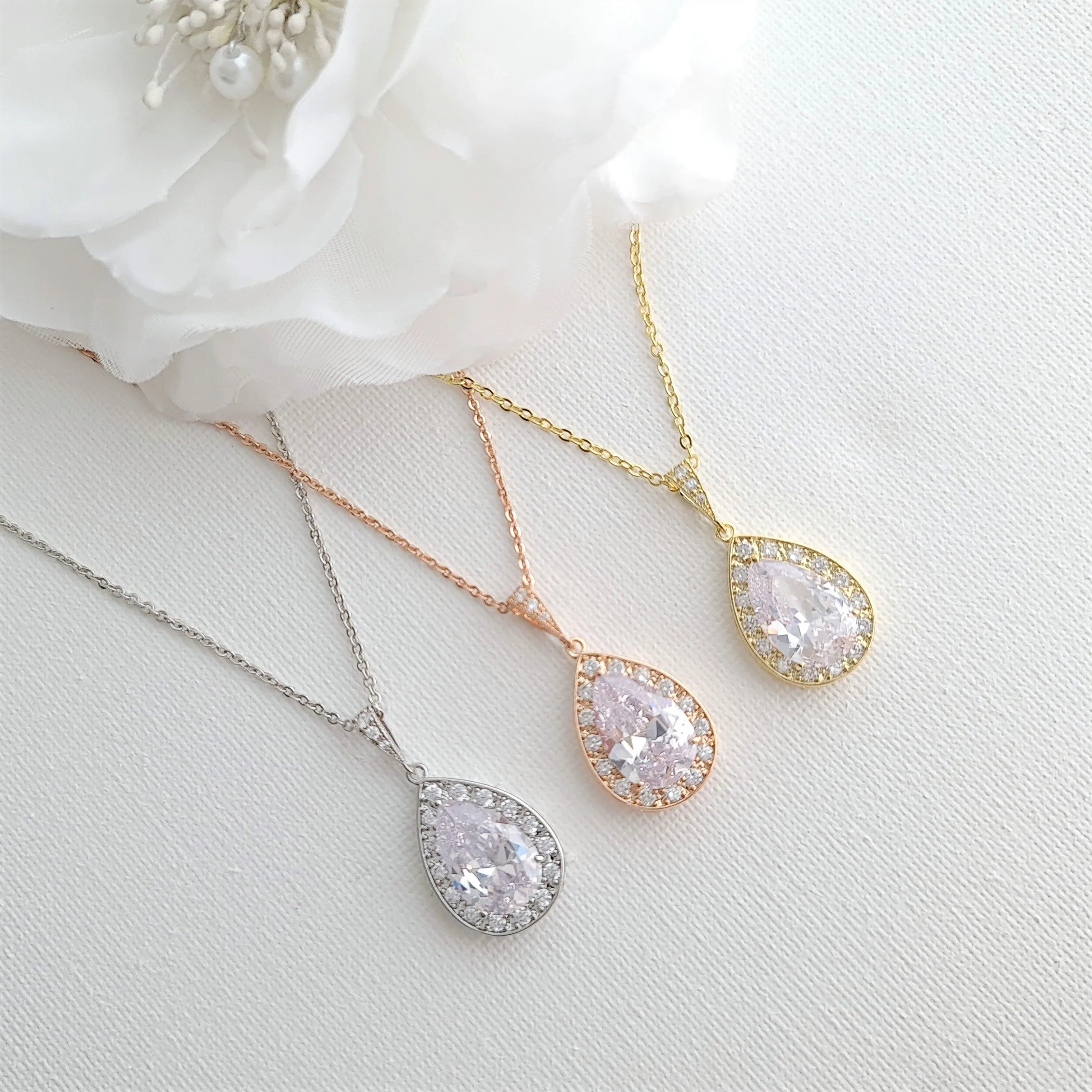 Teardrop Necklace and Earrings Wedding Jewelry Set- Evelyn