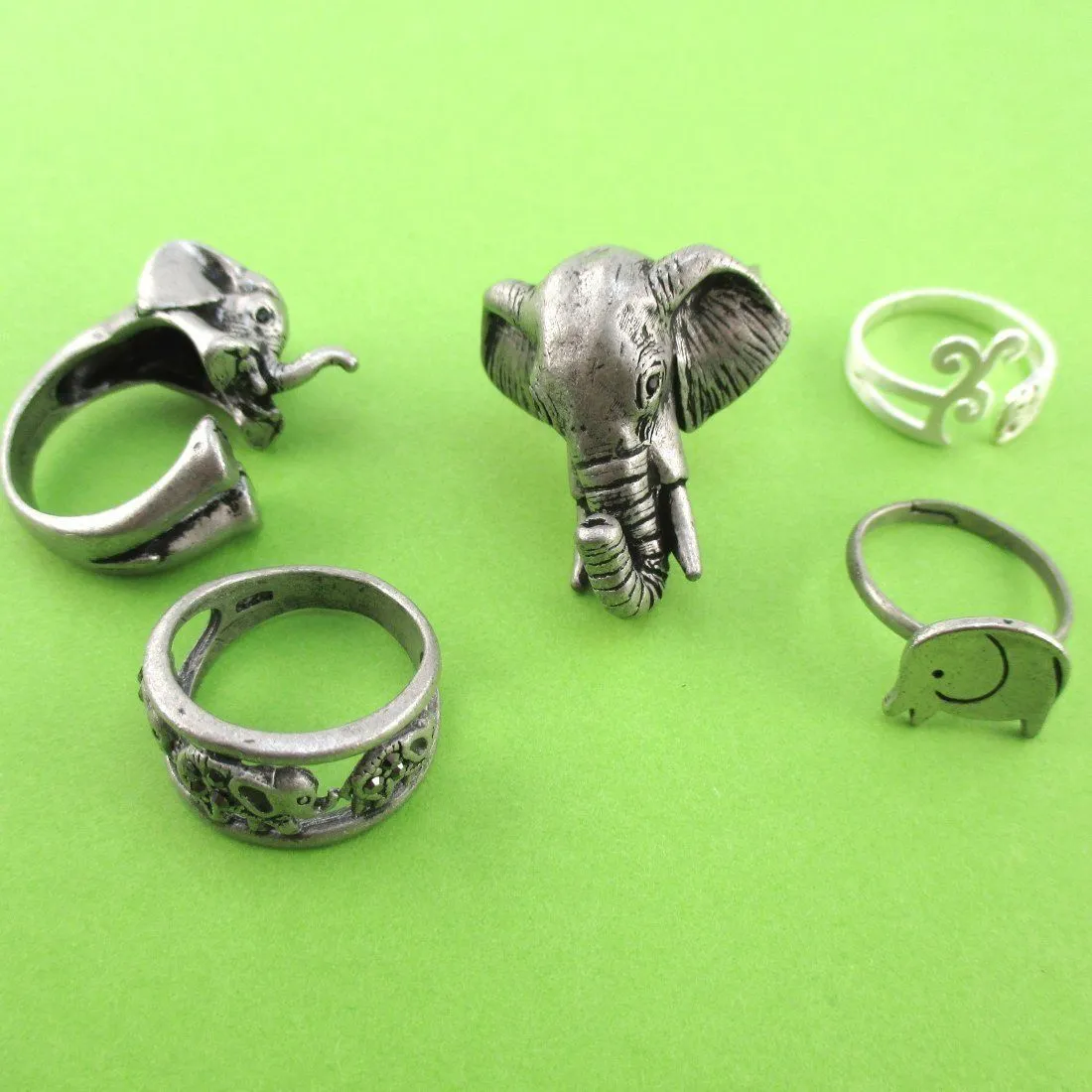 The Ultimate Elephant Enthusiast 5 Piece Animal Ring Set in Silver | SALE