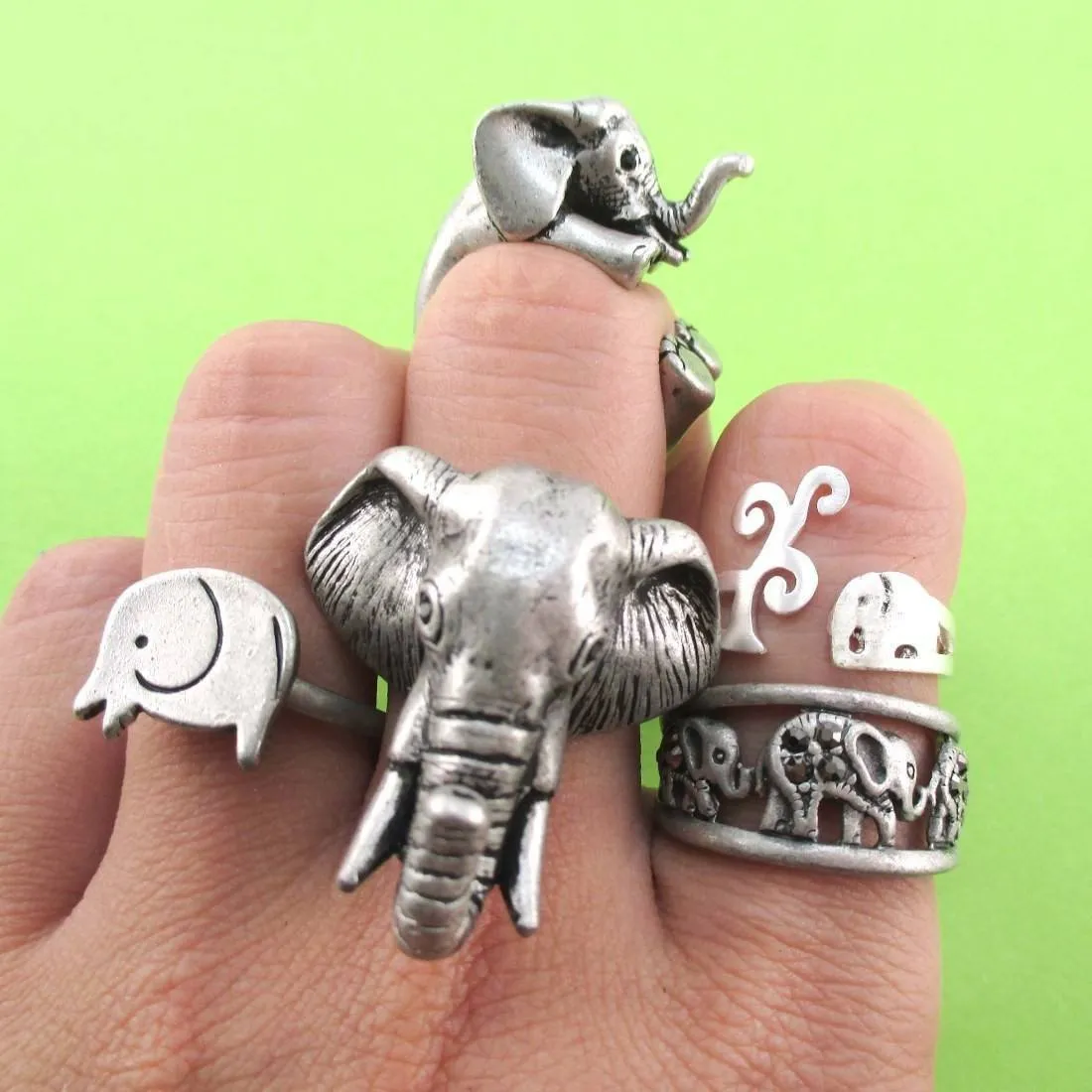 The Ultimate Elephant Enthusiast 5 Piece Animal Ring Set in Silver | SALE