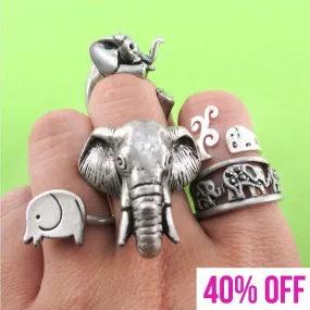 The Ultimate Elephant Enthusiast 5 Piece Animal Ring Set in Silver | SALE