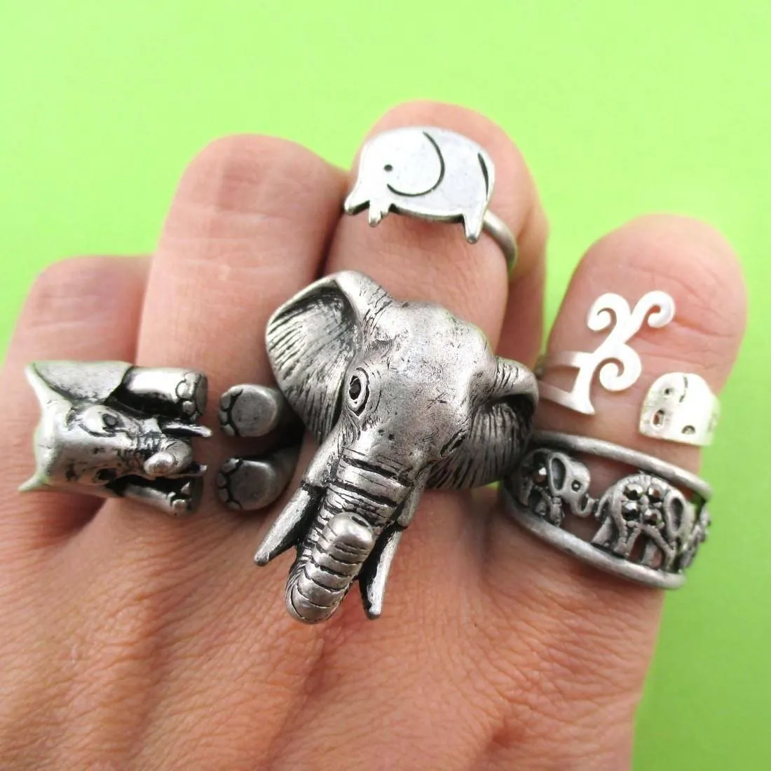 The Ultimate Elephant Enthusiast 5 Piece Animal Ring Set in Silver | SALE