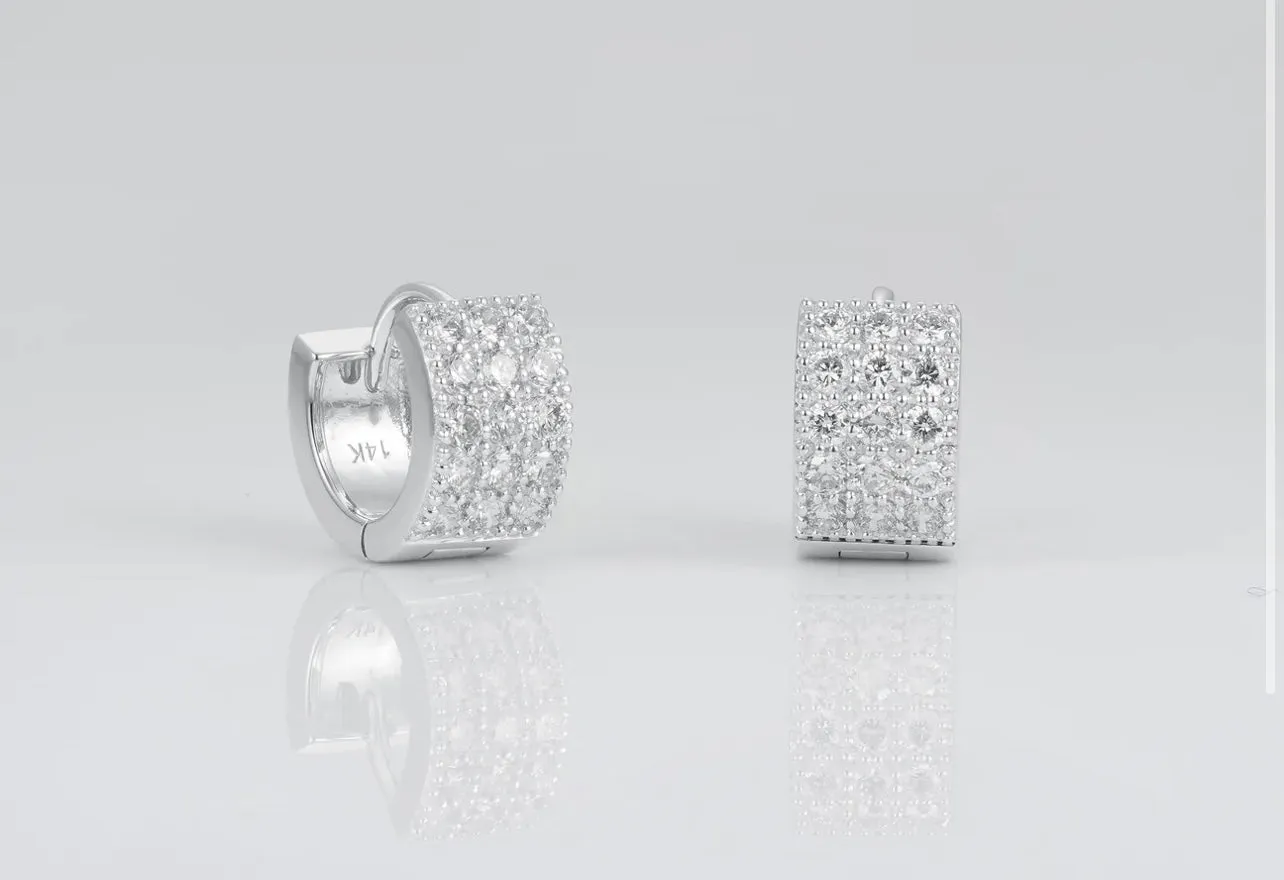 Three Row Diamond Huggie Earrings