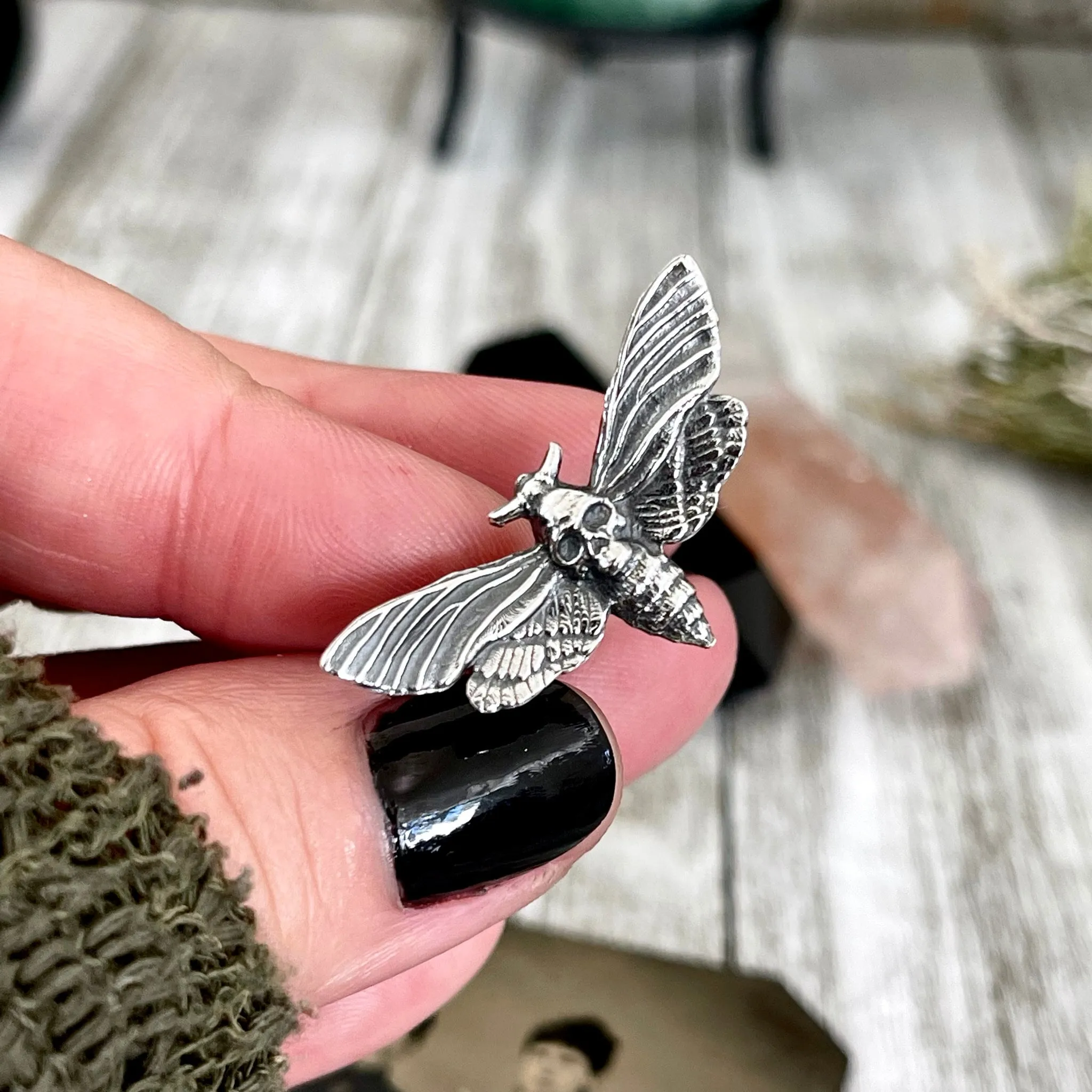 Tiny Talismans Collection- Death's Head Moth Ring in Sterling Silver Size 7 8 9 / Curated Collection