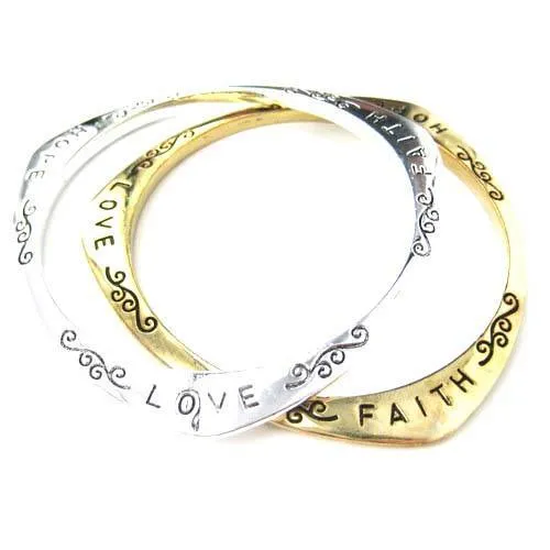 Triangular Hope Love Faith Letter Bangle Bracelet in Gold