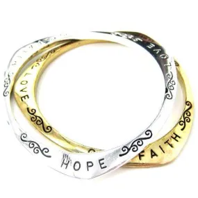 Triangular Hope Love Faith Letter Bangle Bracelet in Gold