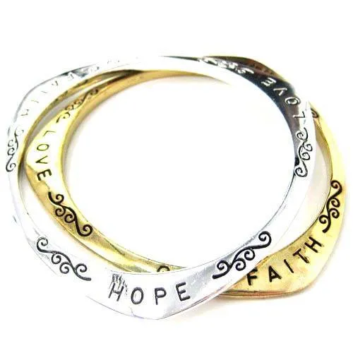 Triangular Hope Love Faith Letter Bangle Bracelet in Gold