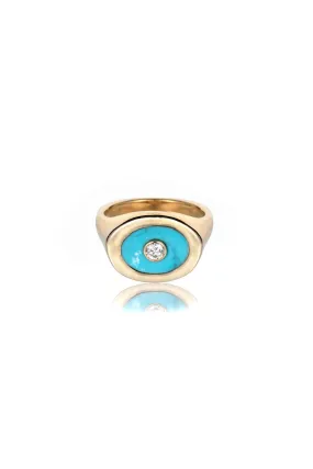 Turquoise, Gold & Diamond Signet Ring