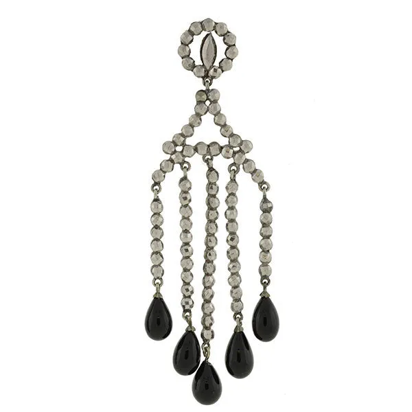 Victorian Cut Steel & Onyx Chandelier Earrings