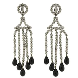 Victorian Cut Steel & Onyx Chandelier Earrings