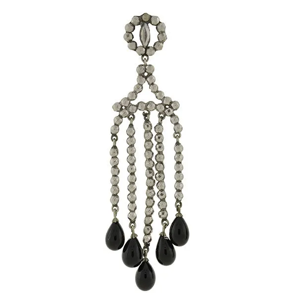 Victorian Cut Steel & Onyx Chandelier Earrings