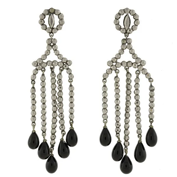 Victorian Cut Steel & Onyx Chandelier Earrings