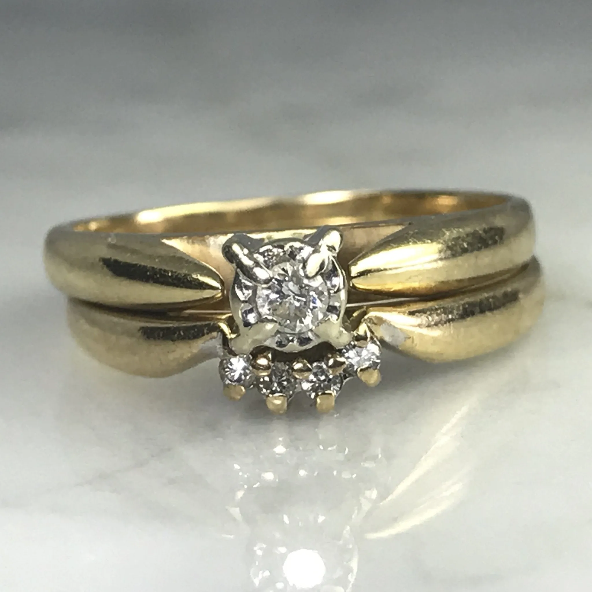 Vintage Diamond Bridal Set with Engagement Ring and Wedding Band.