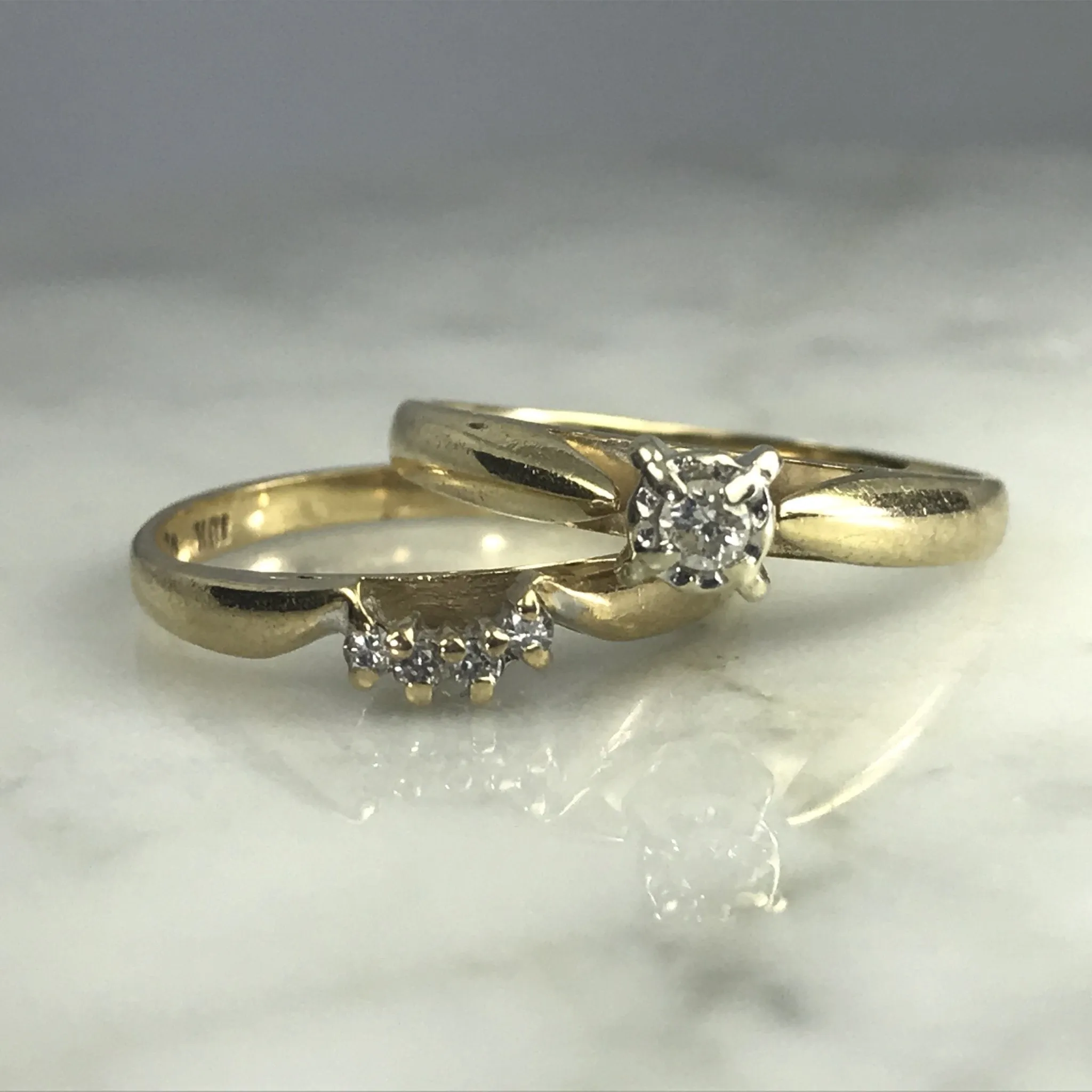 Vintage Diamond Bridal Set with Engagement Ring and Wedding Band.