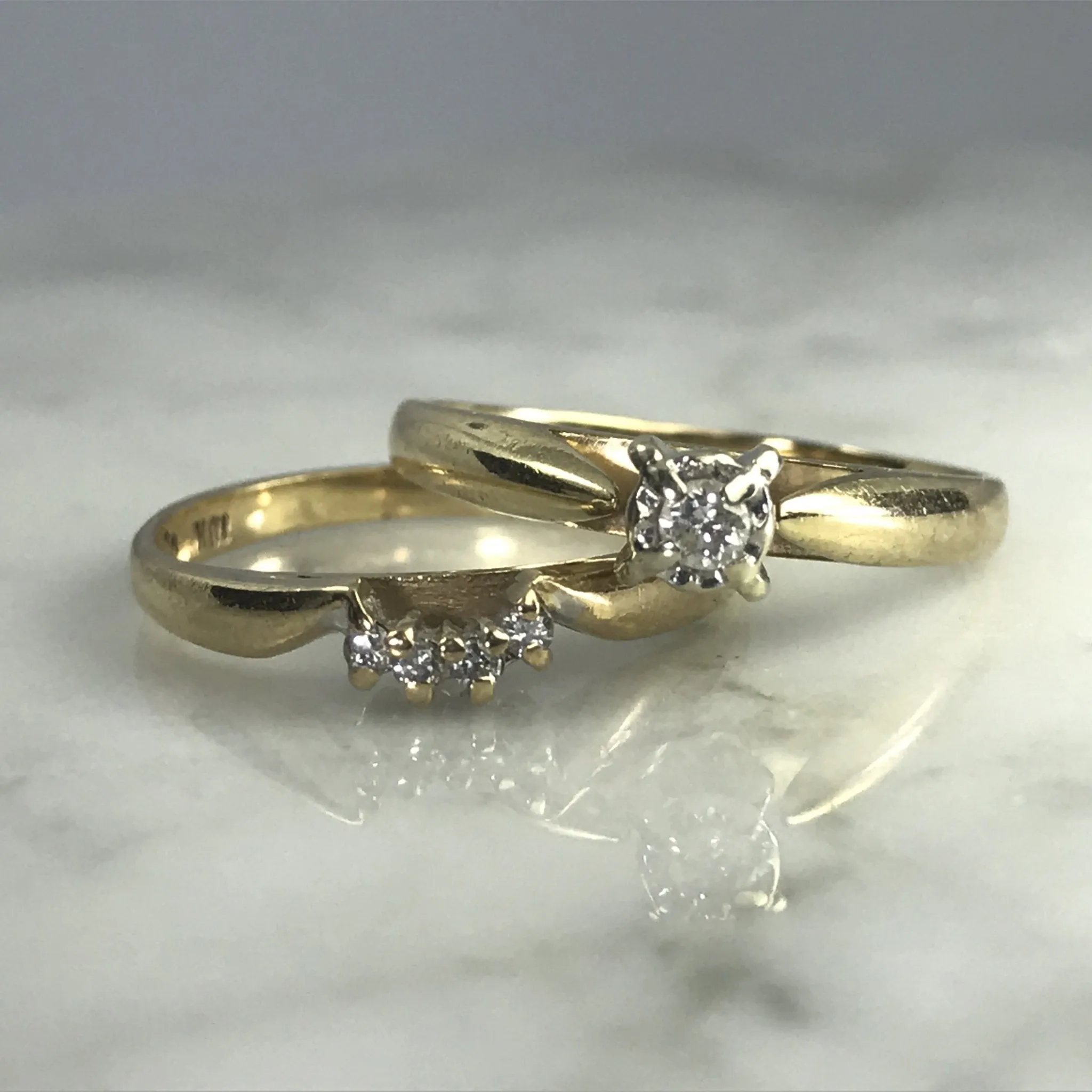 Vintage Diamond Bridal Set with Engagement Ring and Wedding Band.