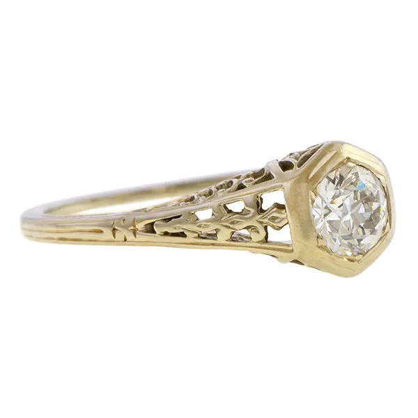 Vintage Filigree Solitaire Engagement Ring, Old Euro 0.35ct