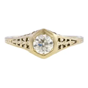 Vintage Filigree Solitaire Engagement Ring, Old Euro 0.35ct