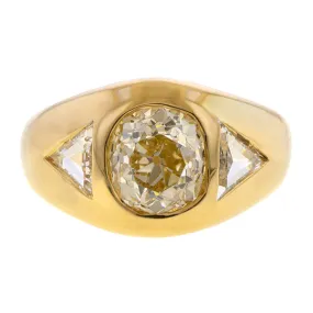 Vintage Gypsy Set Yellow Diamond Ring, Old Mine 2.85