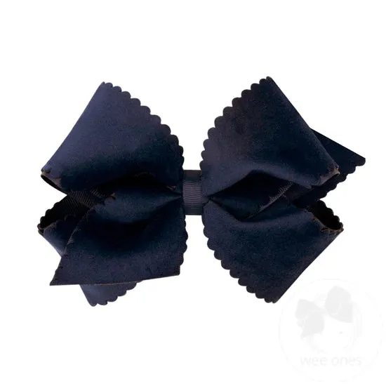 wee ones - Grosgrain Hair Bow with Scalloped Edge Faux Velvet Overlay