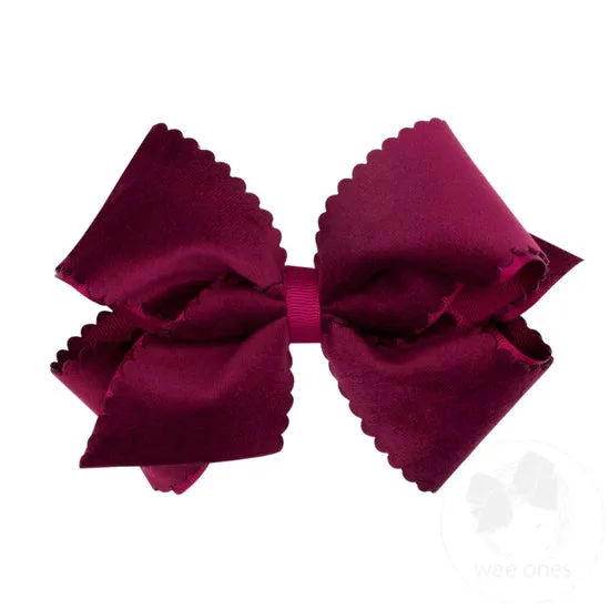 wee ones - Grosgrain Hair Bow with Scalloped Edge Faux Velvet Overlay