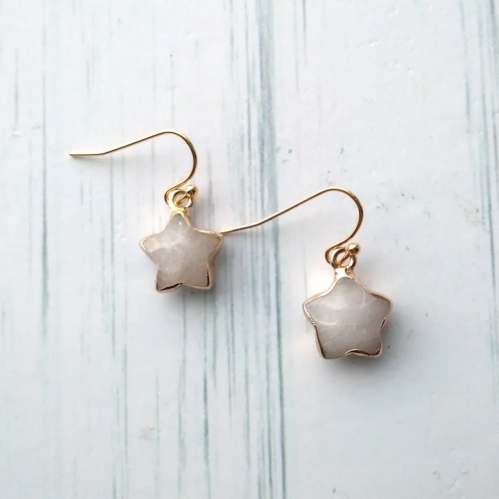 White Agate Star Single Drop Earrings