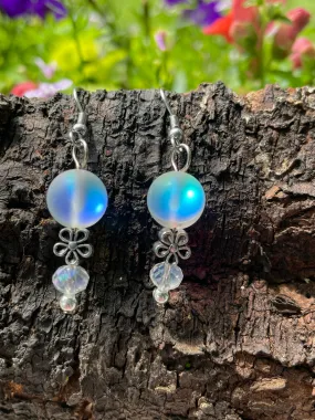 White Opalescent Glass Earrings