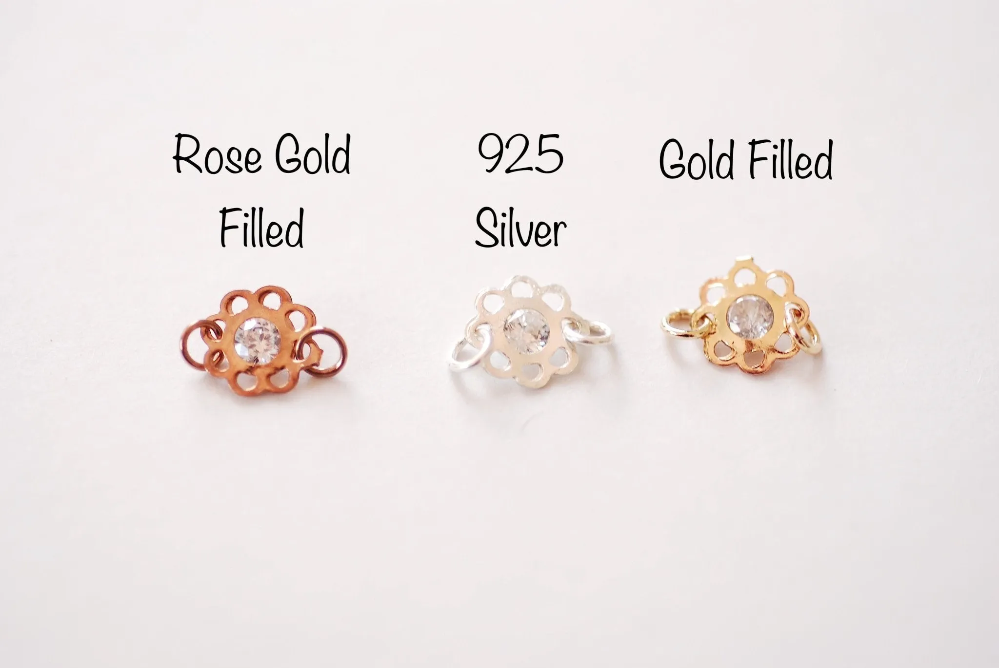 Wholesale Gold Filled Flower CZ Connector Charm l Gold Filled Sterling Silver Rose Gold Filled Flower Charm l Permanent Jewelry