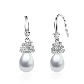 Women Long Statement 925 Sterling Silver Pearl Drop Dangle Earrings