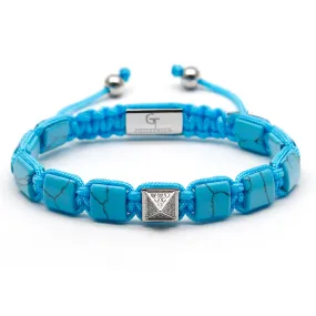 Women's TURQUOISE Flat bead Bracelet with Pyramid Diamond